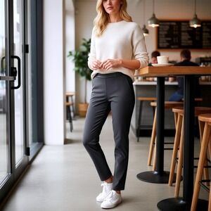 Ann Taylor Womens 8 Ankle Trousers Cotton Blend Charcoal Grey Slim Workwear New